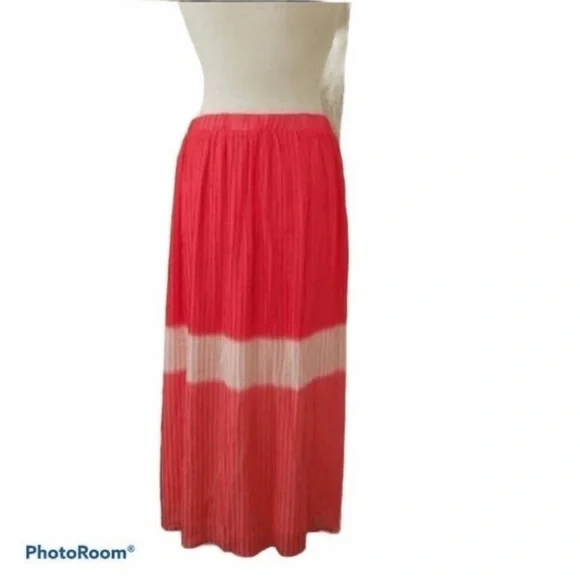 New With Tags Lane Bryant Size 18/20 Pleated Coral Long Lined Maxi Skirt - Picture 3 of 5